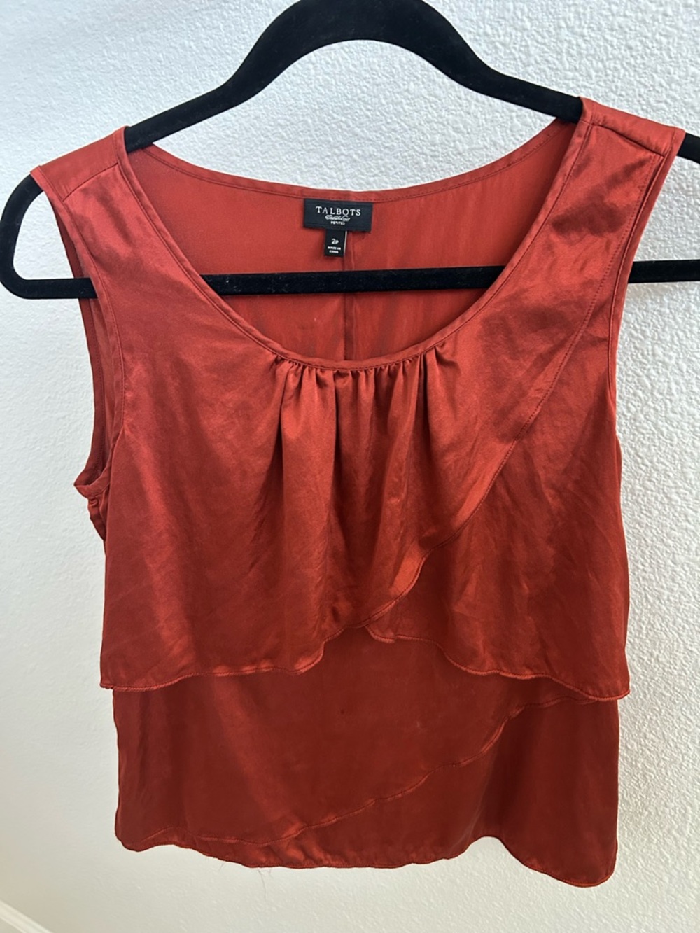 Stunning Talbots Burnt Orange 100% Silk Ruffle Shell -2P